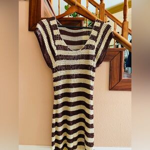a.n.a Striped Brown and Cream Midi Dress